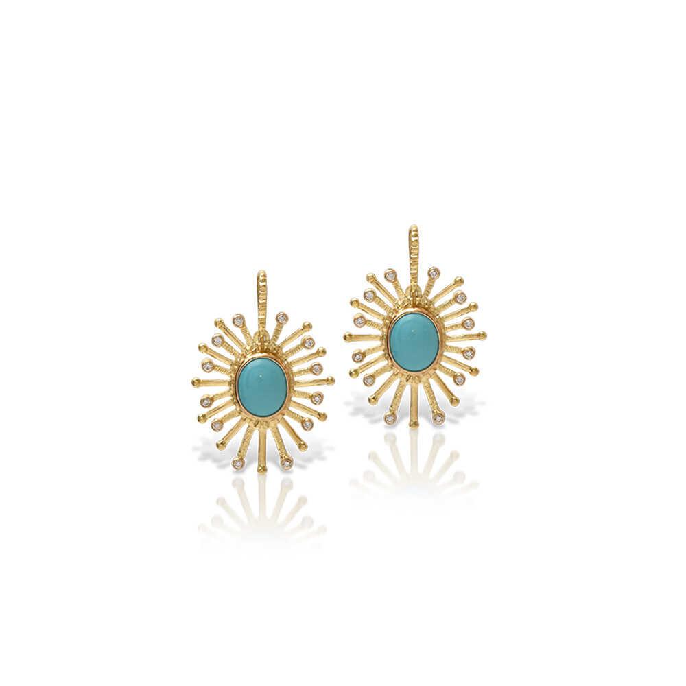 LALAOUNIS Σκουλαρίκια NUBIA SUNRAY EARRINGS IN 18K GOLD WITH DIAMONDS AND TURQUOISE