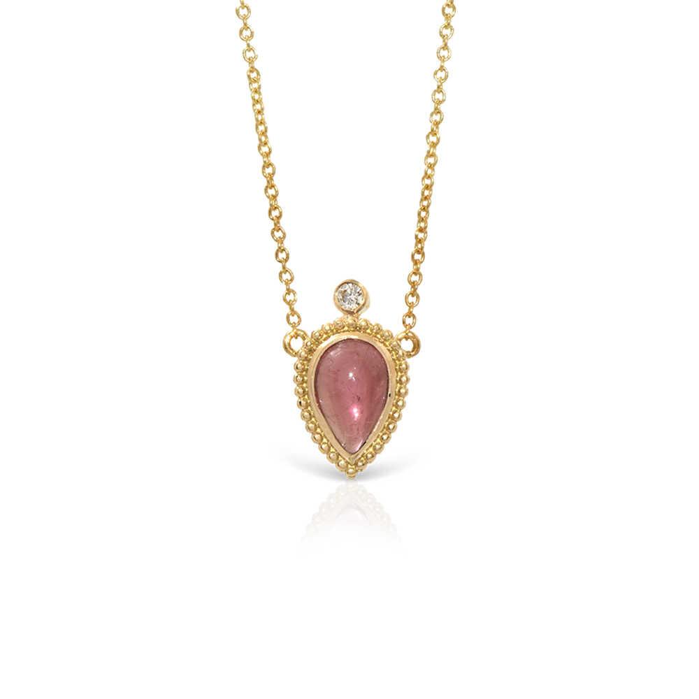 PEAR SHAPE NECKLACE IN 18K GOLD WITH PINK TOURMALINE AND DIAMOND