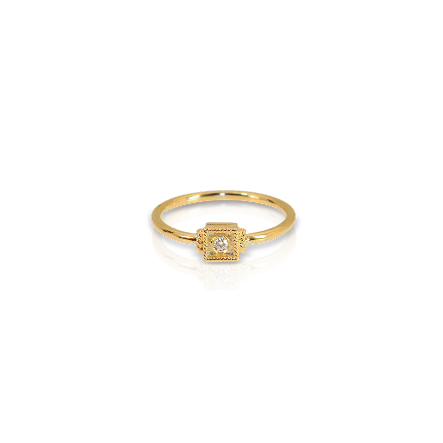 LALAOUNIS THEODORA SMALL SQUARE MOTIF RING IN 18K GOLD WITH DIAMOND