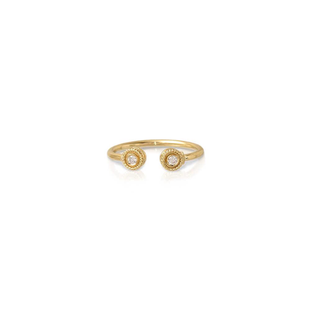 LALAOUNIS THEODORA TWIN ROUND MOTIF RING IN 18K GOLD AND DIAMONDS