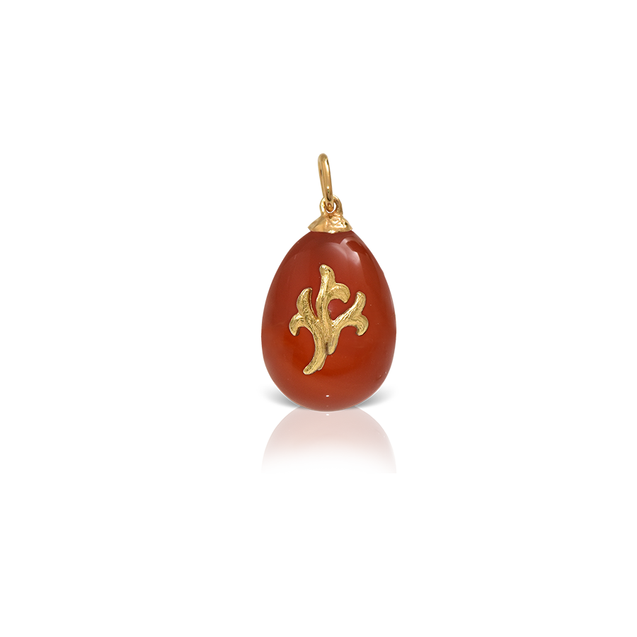 LALAOUNIS FLORAL MOTIF EGG PENDANT IN 18K GOLD WITH CARNELIAN
