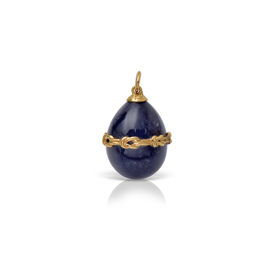 LALAOUNIS HERCULES KNOT EGG PENDANT IN 18K GOLD AND LAPIS LAZULI