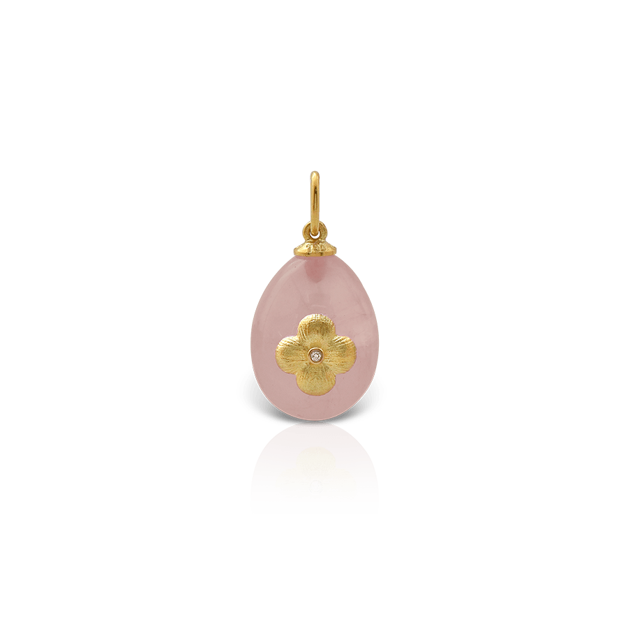 LALAOUNIS DAISY EGG PENDANT IN 18Κ GOLD WITH PINK QUARTZ AND DIAMOND