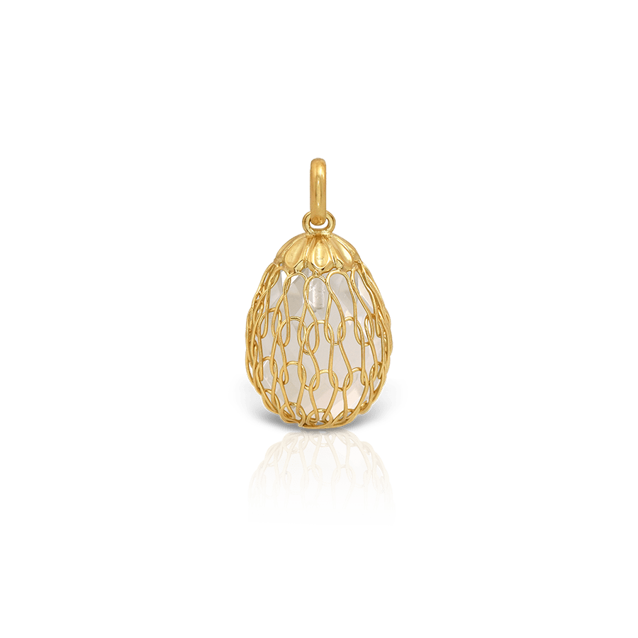 LALAOUNIS NET DESIGN EGG PENDANT FACETED ROCK CRYSTAL WITH 18K GOLD