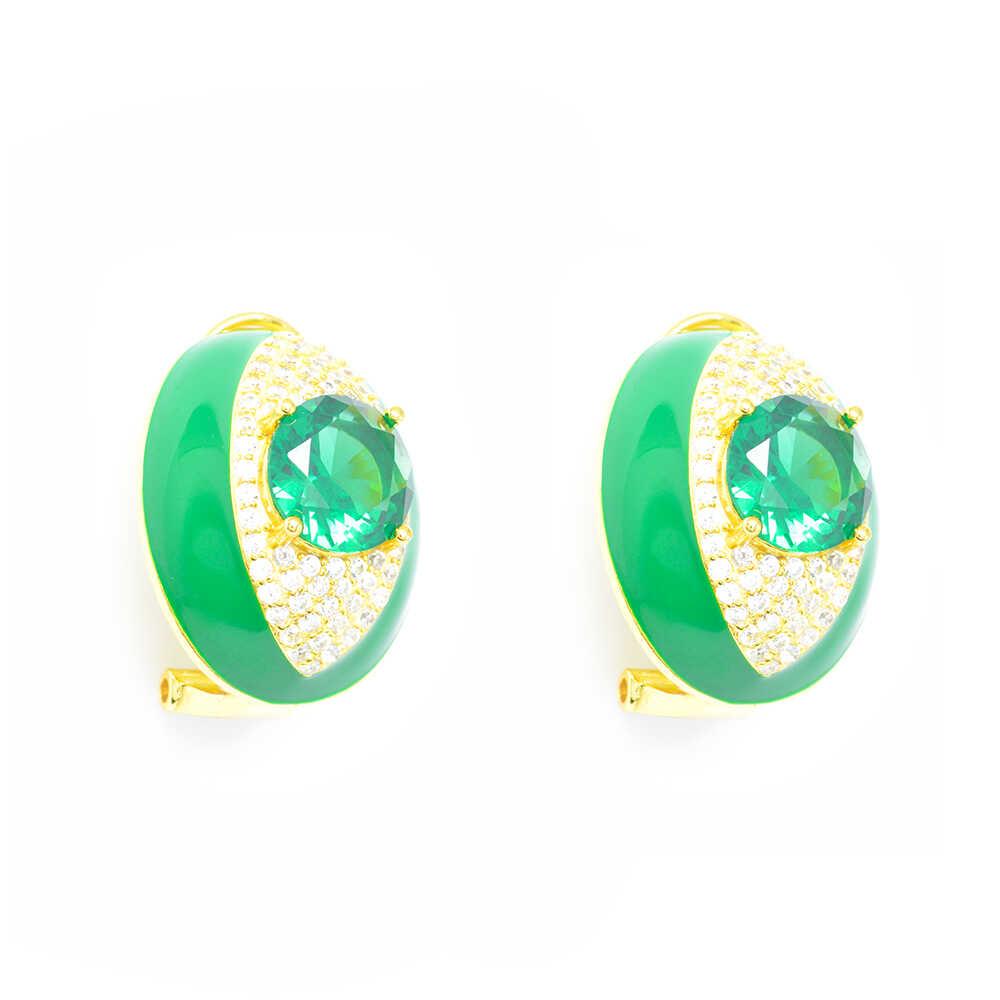 Σκουλαρίκια χρυσά με πράσινο σμάλτο