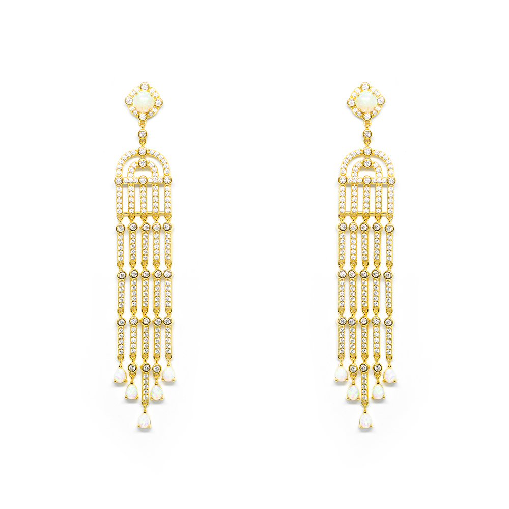 Σκουλαρίκια chandelier χρυσά  με λαμπερά cubic zirgons