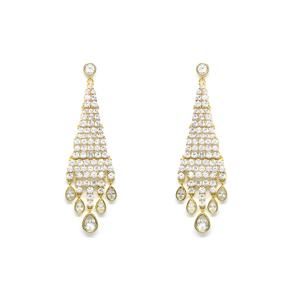 Σκουλαρίκια chandelier χρυσά  με λαμπερά cubic zirgons