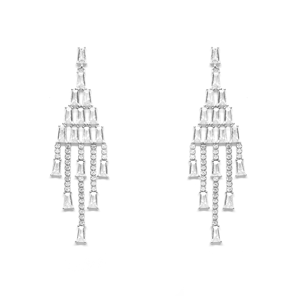 Σκουλαρίκια chandelier ασημένια  με λαμπερά cubic zirgons