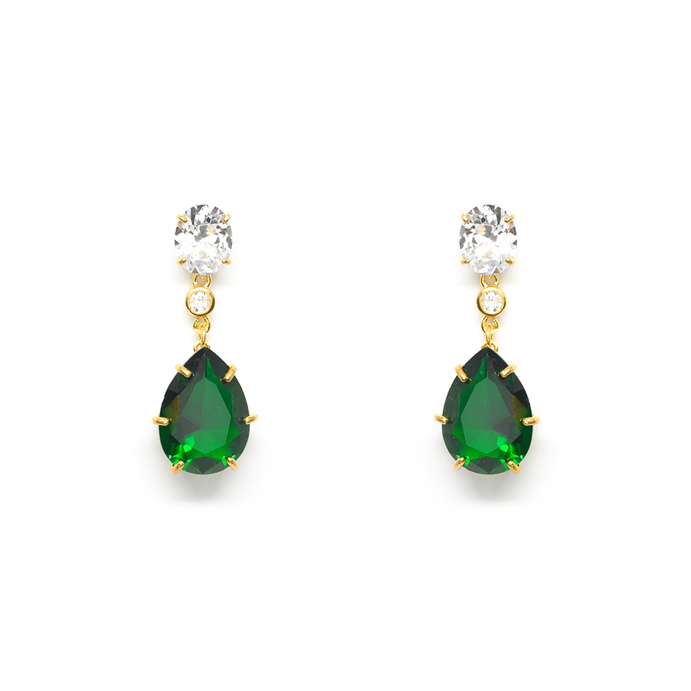 Σκουλαρίκια chandelier ασημένια  με λαμπερά cubic zirgons σε λευκό και σμαραγδί χρώμα