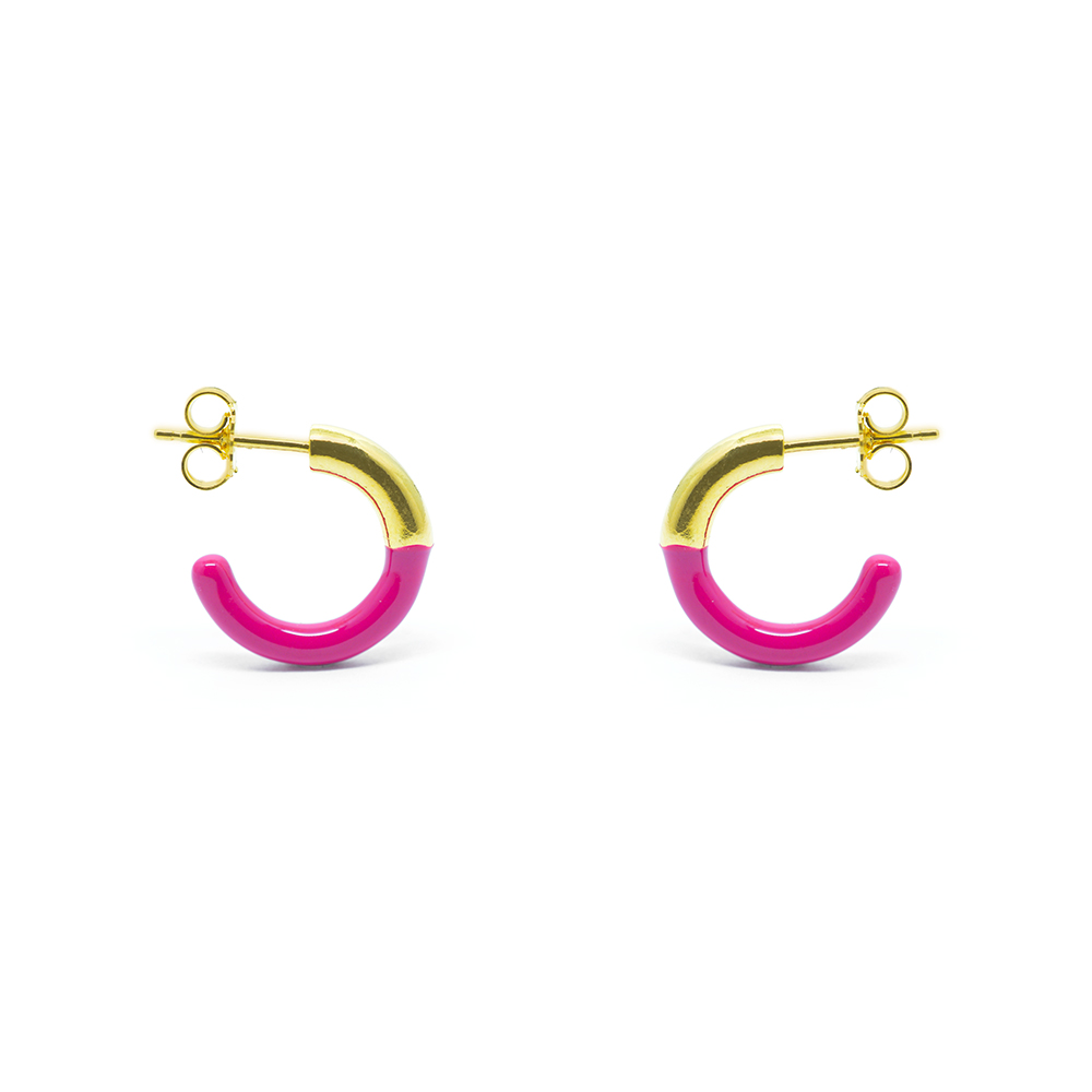Σκουλαρίκια κρίκοι  Χρυσοί με ροζ σμάλτο