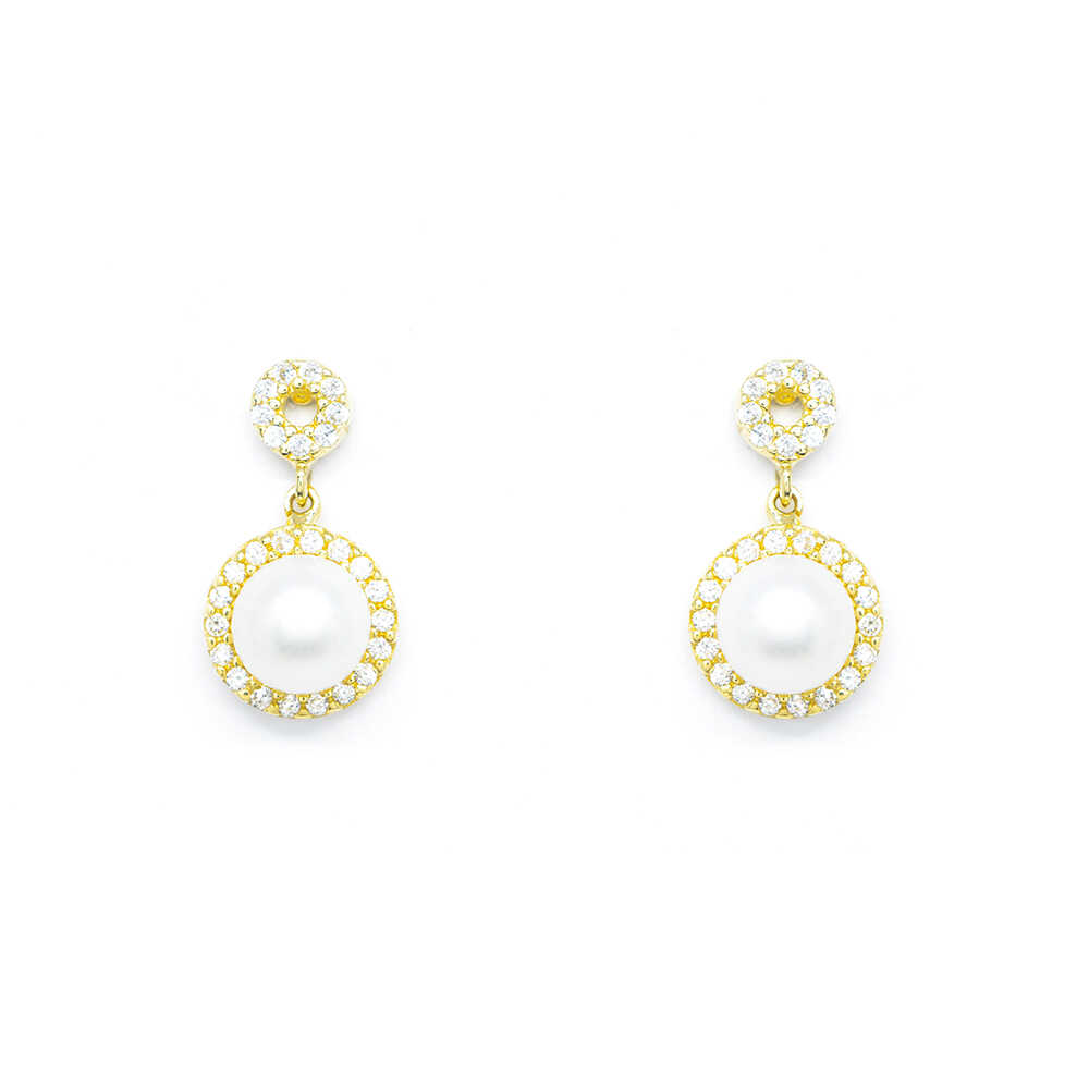 Σκουλαρίκια elegant κρεμαστά  με natural pearls από κίτρινο χρυσό 14k