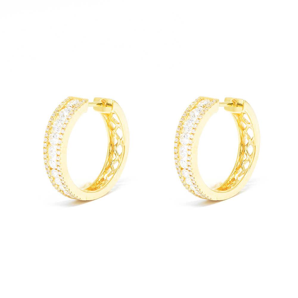 Σκουλαρίκια εντυπωσιακοί κρίκοι από κίτρινο χρυσό 18k με διαμάντια