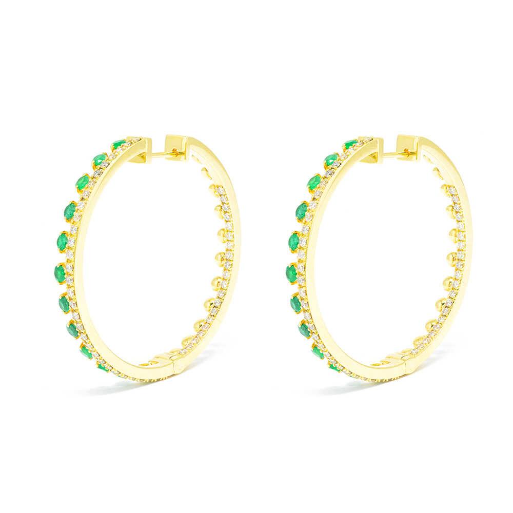 Σκουλαρίκια εντυπωσιακοί κρίκοι από κίτρινο χρυσό 18k με διαμάντια και σμαράγδια