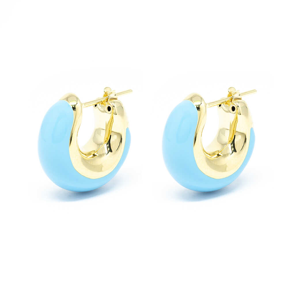Σκουλαρίκια κρίκοι με τυρκουάζ σμάλτο από κίτρινο χρυσό 14k