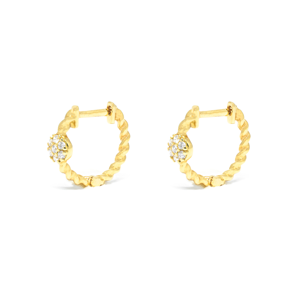 Σκουλαρίκια Κρίκοι Στριφτοί με διαμάντια από Χρυσό 18k