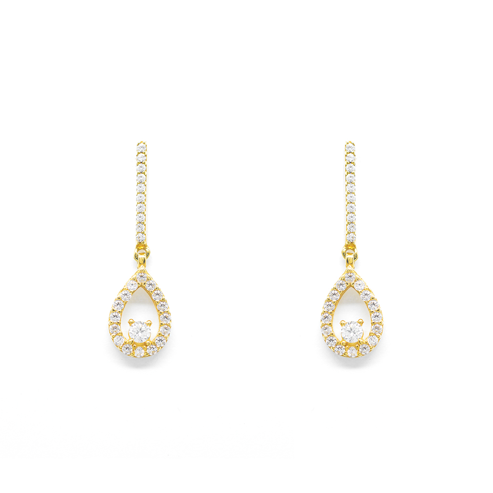 Σκουλαρίκια elegant κρεμαστές ροζέτες με λευκά zirgons από κίτρινο χρυσό 14k