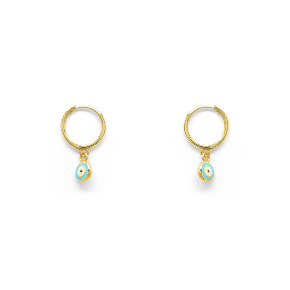 Σκουλαρίκια κρίκοι με evil eye από κίτρινο χρυσό 14k