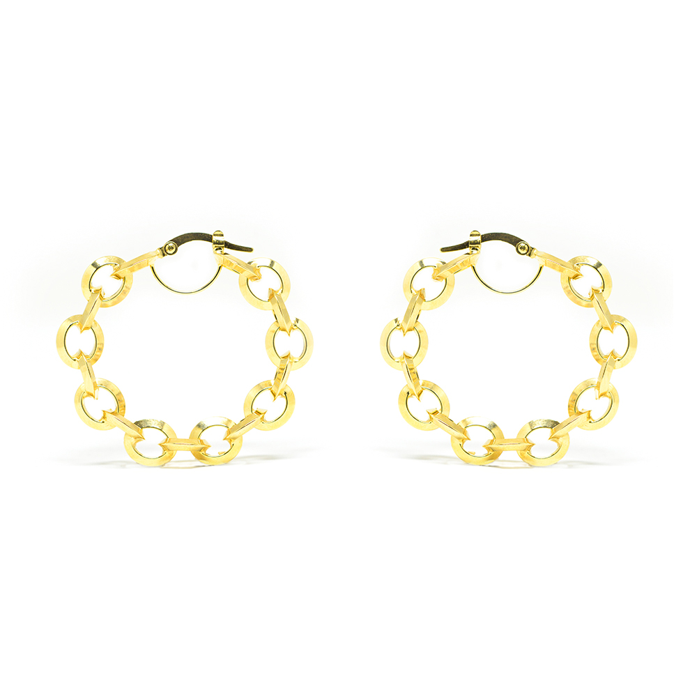Σκουλαρίκια κρίκοι γυαλιστεροί-αλυσίδα από κίτρινο χρυσό Κ18