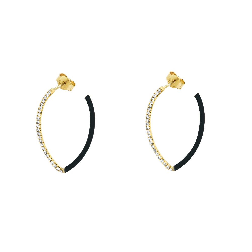 Σκουλαρίκια με μαύρο σμάλτο από κίτρινο χρυσό 18k με διαμάντια