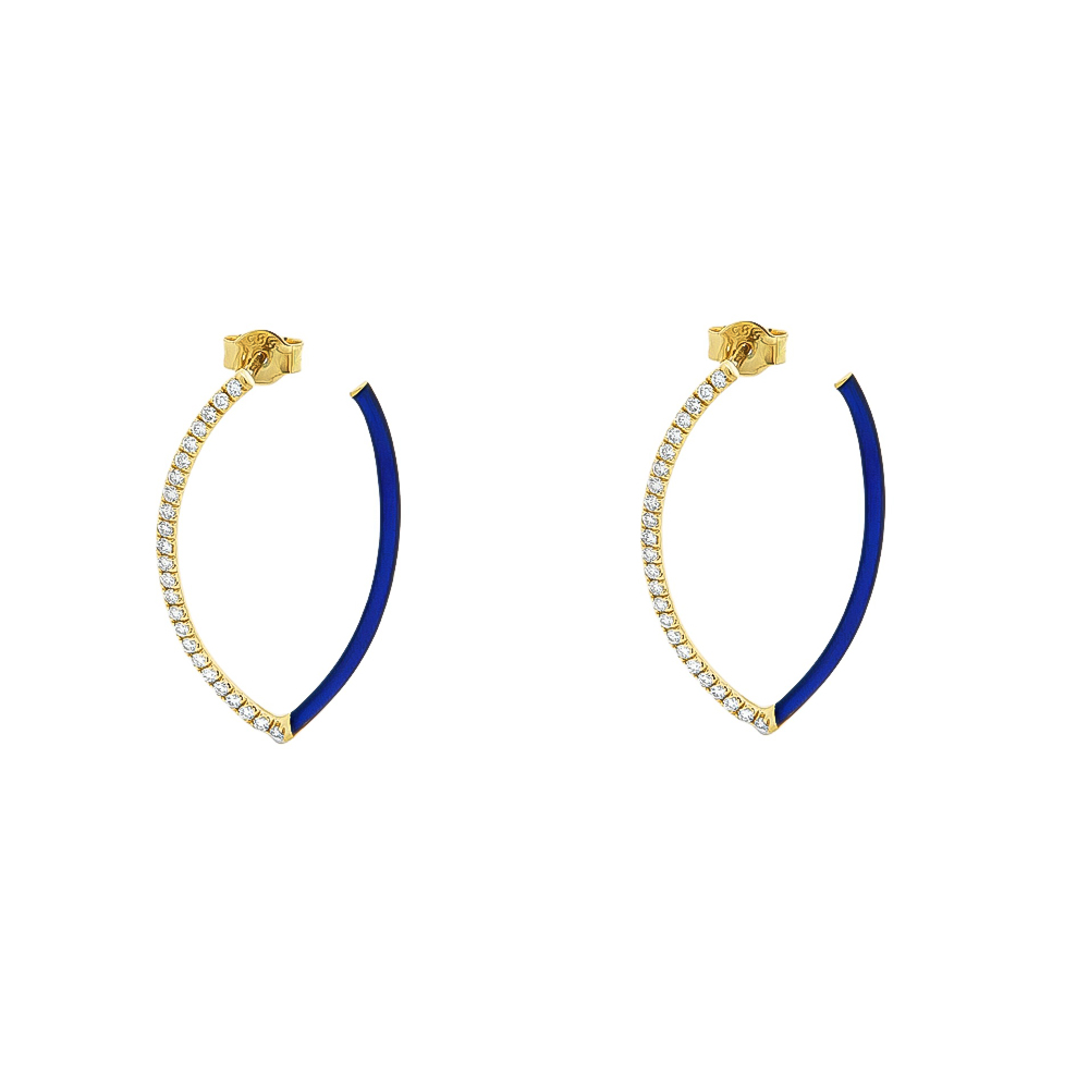 Σκουλαρίκια με μπλέ σμάλτο από κίτρινο χρυσό 18k με διαμάντια