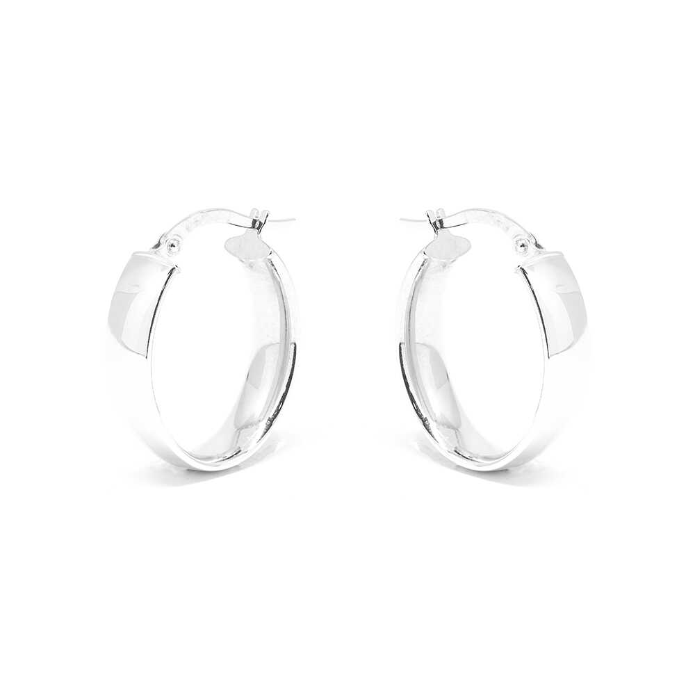 Σκουλαρίκια κρίκοι γυαλιστεροί πλακέ από λευκόχρυσο Κ14