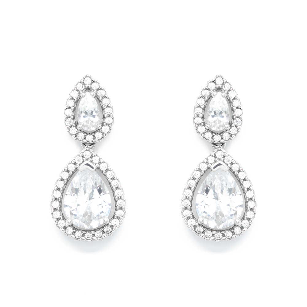 Σκουλαρίκια pear με πέτρες  από λευκόχρυσο Κ14