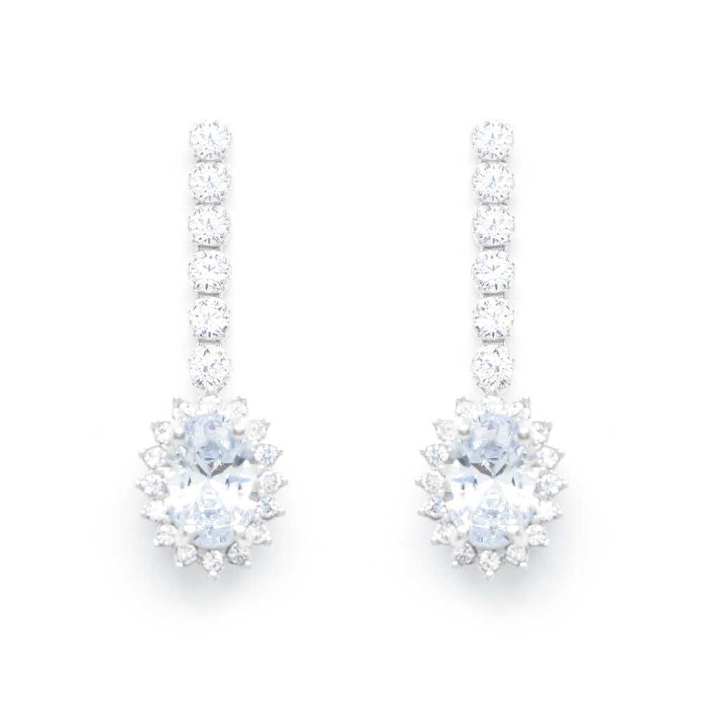 Σκουλαρίκια μακριά elegant με πέτρες oval  από λευκόχρυσο Κ14