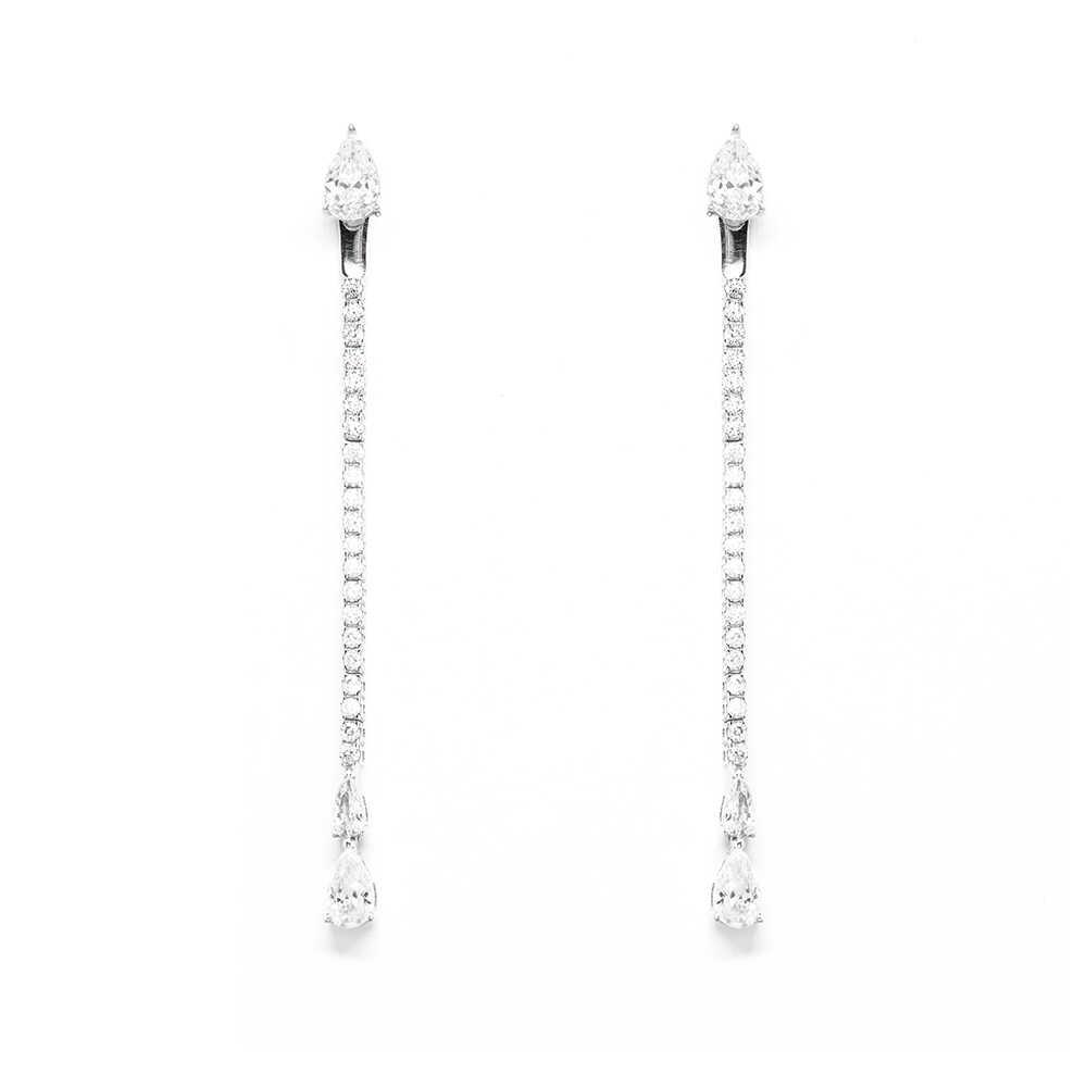 Σκουλαρίκια μακριά elegant με πέτρες oval  από λευκόχρυσο Κ14