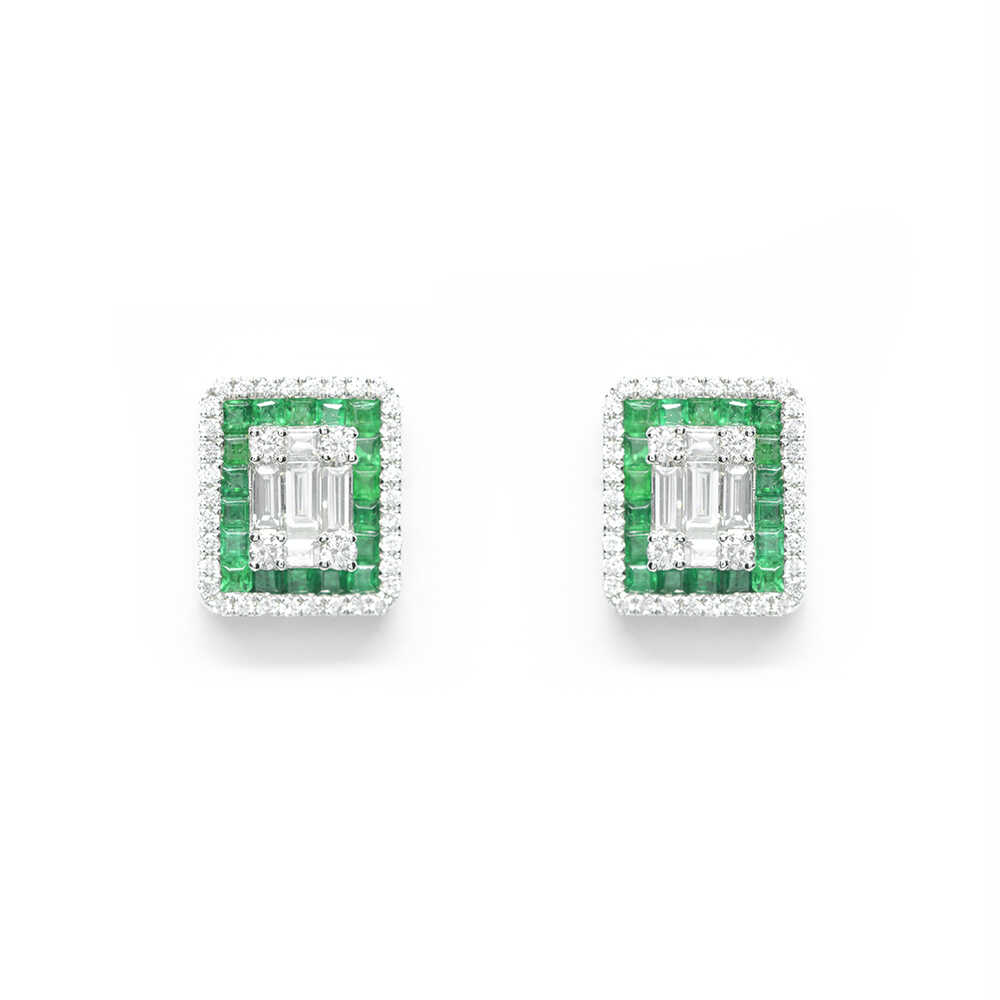 Σκουλαρίκια διαμαντένια elegant από λευκόχρυσο 18k με σμαράγδια