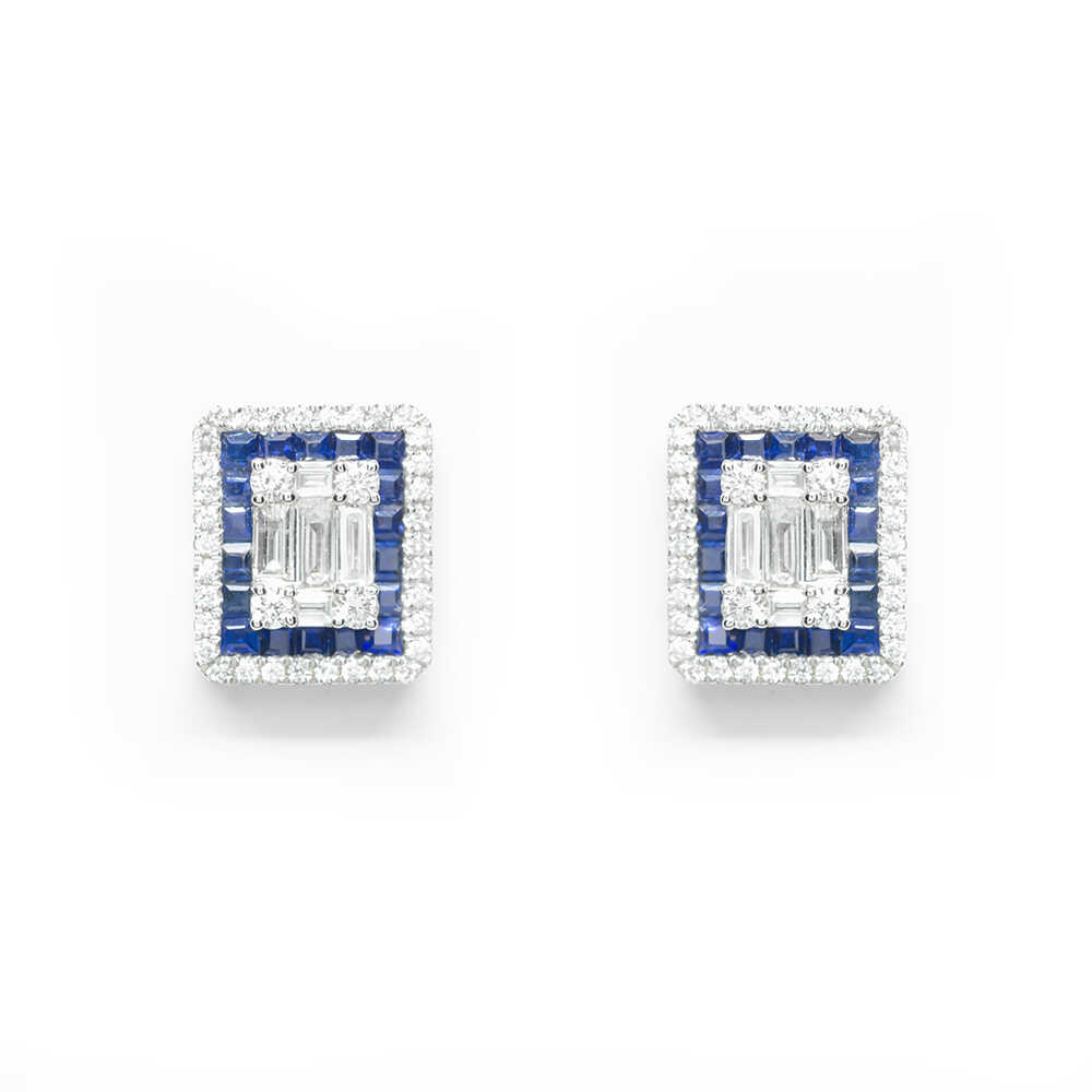 Σκουλαρίκια διαμαντένια elegant από λευκόχρυσο 18k με ζαφείρια