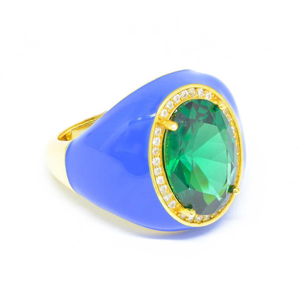 Δαχτυλίδι Χρυσό μοντέρνο με oval πέτρα και σμάλτο