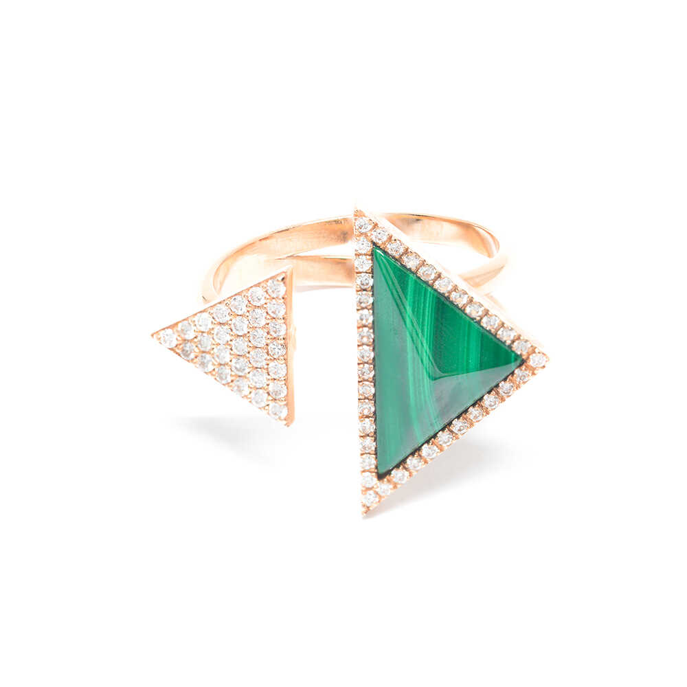 Δαχτυλίδι μοντέρνο με malachite και διαμάντια από ροζ χρυσό 18k