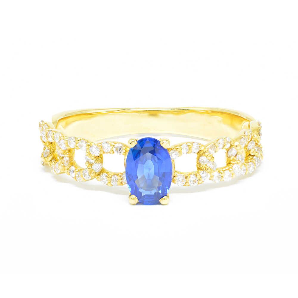 Δαχτυλίδι μοντέρνο διαμαντένιο με oval ζαφείρι από κίτρινο χρυσό 18k