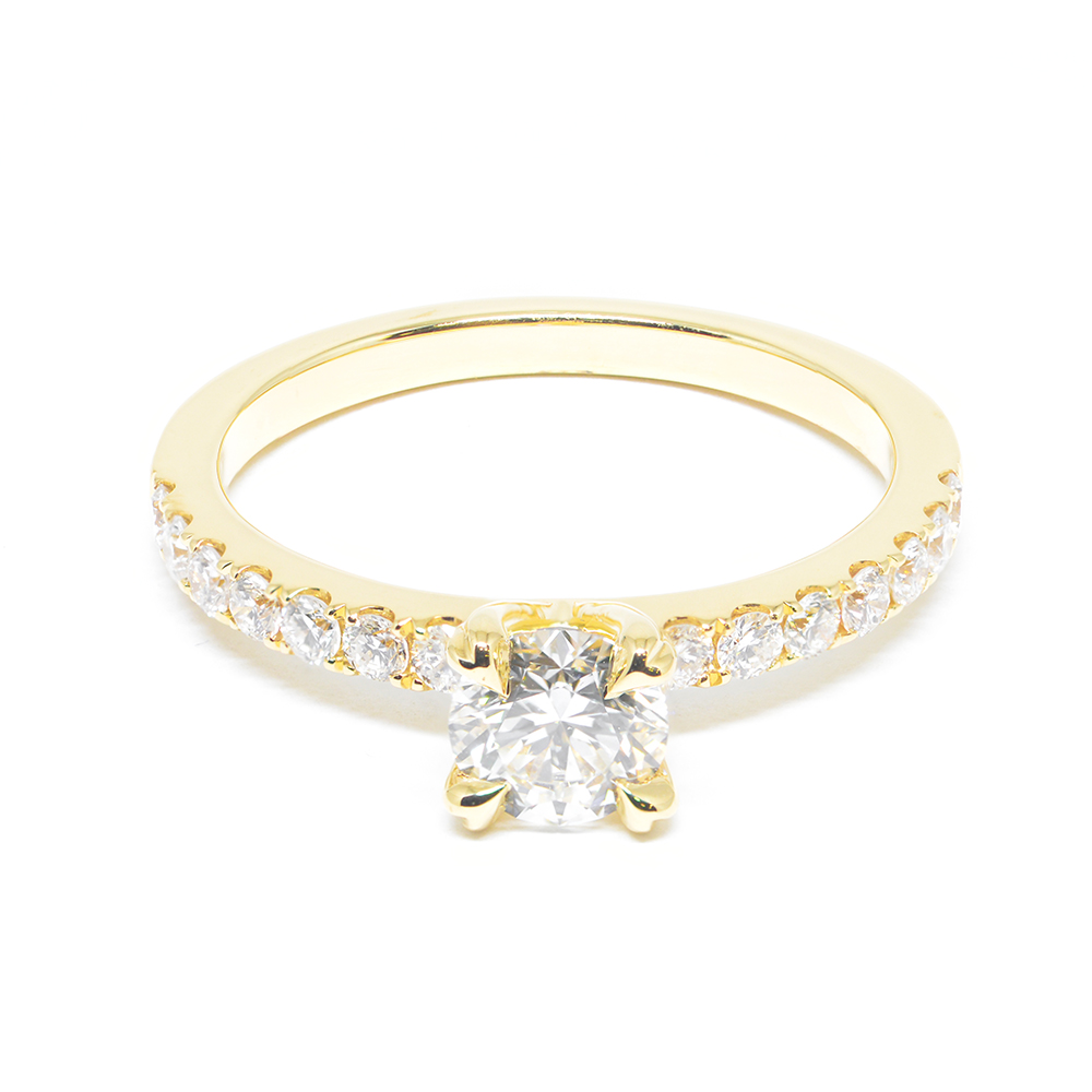 Δαχτυλίδι διαμαντένιο μονόπετρο από Κίτρινο Χρυσο 18k με διαμάντια στα πλαινά