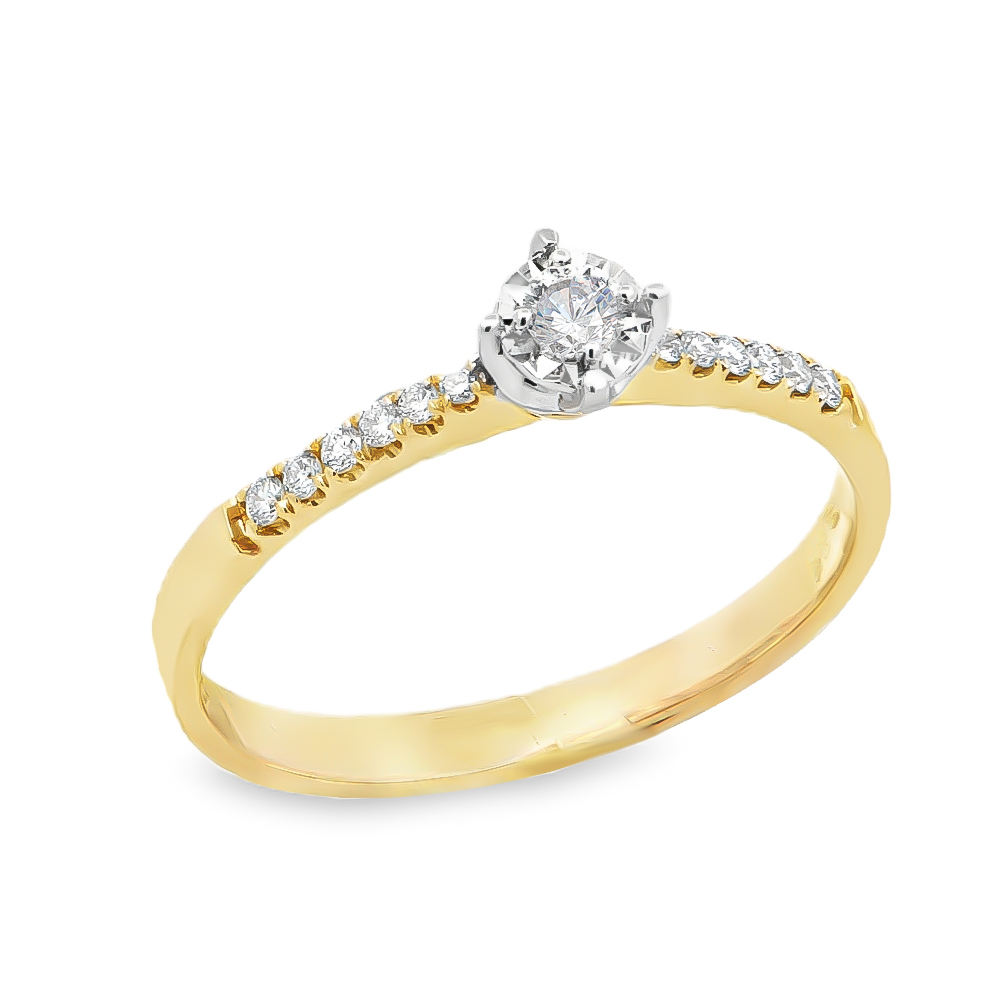 Δαχτυλίδι διαμαντένιο μονόπετρο εντυπωσιακό από κίτρινο χρυσό 18k με διαμάντια στα πλαινά