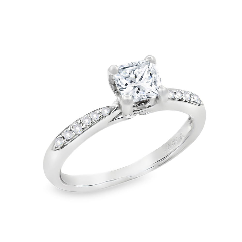 Δαχτυλίδι διαμαντένιο μονόπετρο από λευκόχρυσο 18k με διαμάντια στα πλαινά