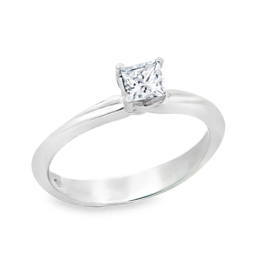 Δαχτυλίδι  μονόπετρο με διαμάντι Princess cut από λευκόχρυσο 18k