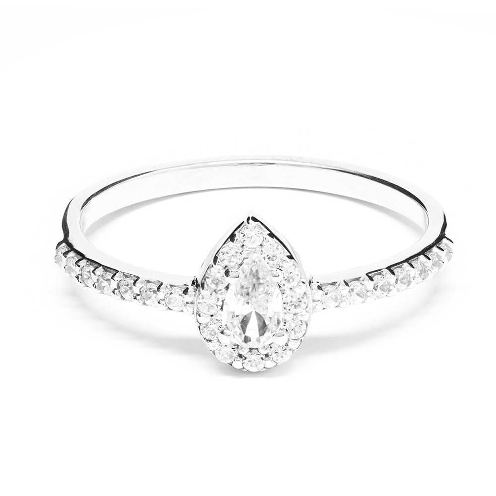 Δαχτυλίδι μονόπετρο από λευκόχρυσο 14k με pear shape πέτρα