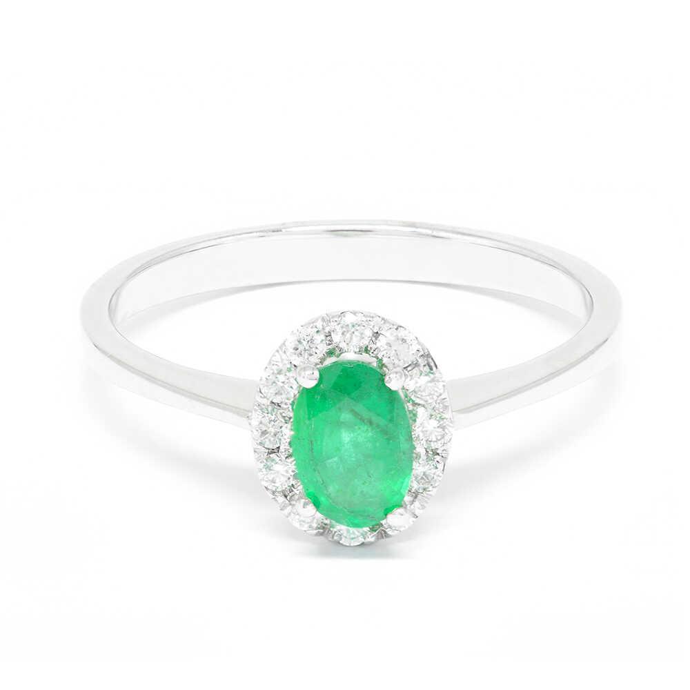 Δαχτυλίδι ροζέτα elegant με διαμάντια και σμαράγδι  από λευκόχρυσο 18k