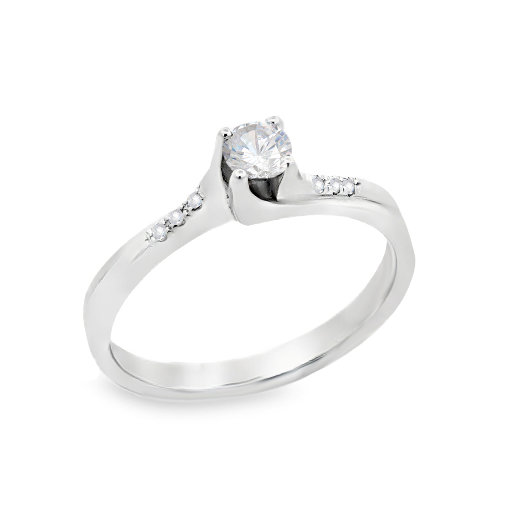 Δαχτυλίδι διαμαντένιο μονόπετρο από λευκόχρυσο 18k με διαμάντια στα πλαινά