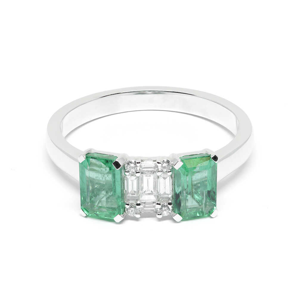 Δαχτυλίδι εντυπωσιακό με σμαράγδια και διαμάντια emerald shape από λευκόχρυσο 18k