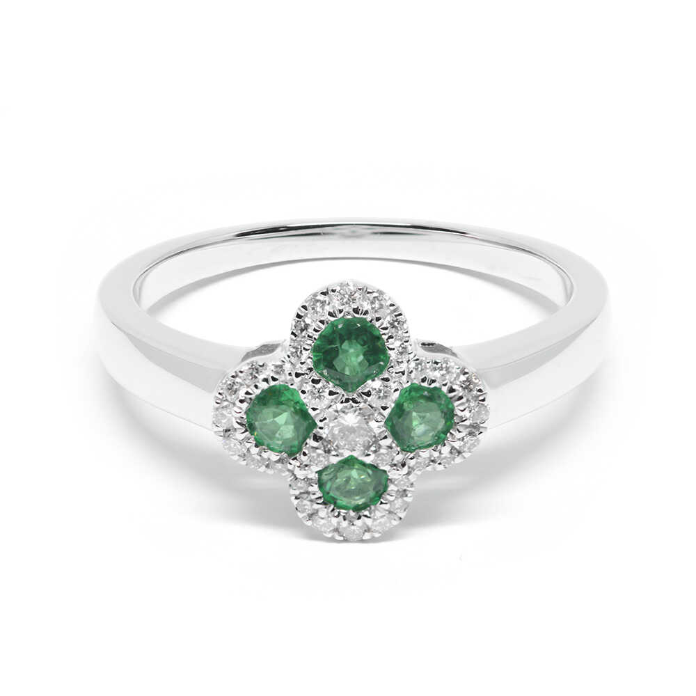 Δαχτυλίδι elegant με σμαράγδι και διαμάντια από λευκόχρυσο 18k