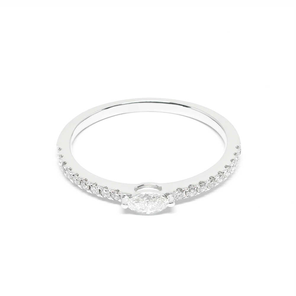 Δαχτυλίδι σειρέ elegant με διαμάντια brilliant και baguette από λευκόχρυσο 18k