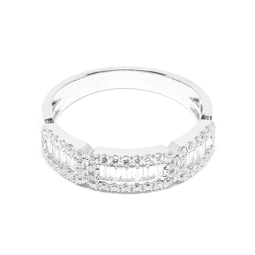 Δαχτυλίδι σειρέ elegant με διαμάντια brilliant και baguette από λευκόχρυσο 18k