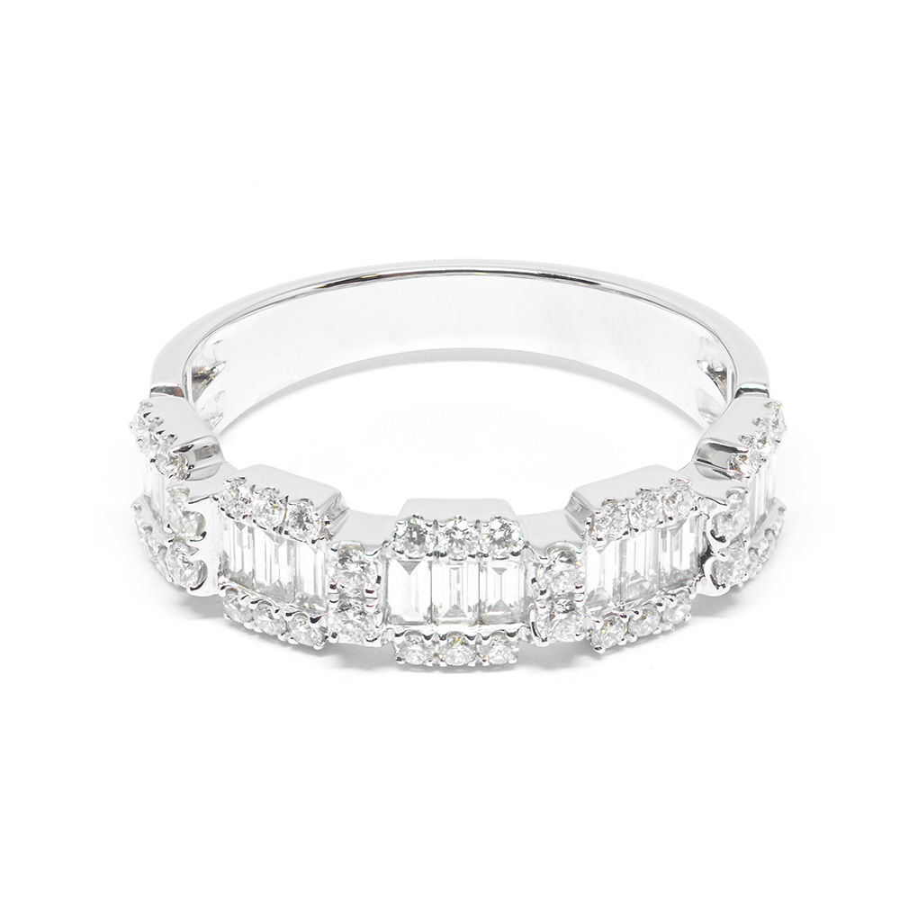 Δαχτυλίδι σειρέ elegant με διαμάντια brilliant και baguette από λευκόχρυσο 18k