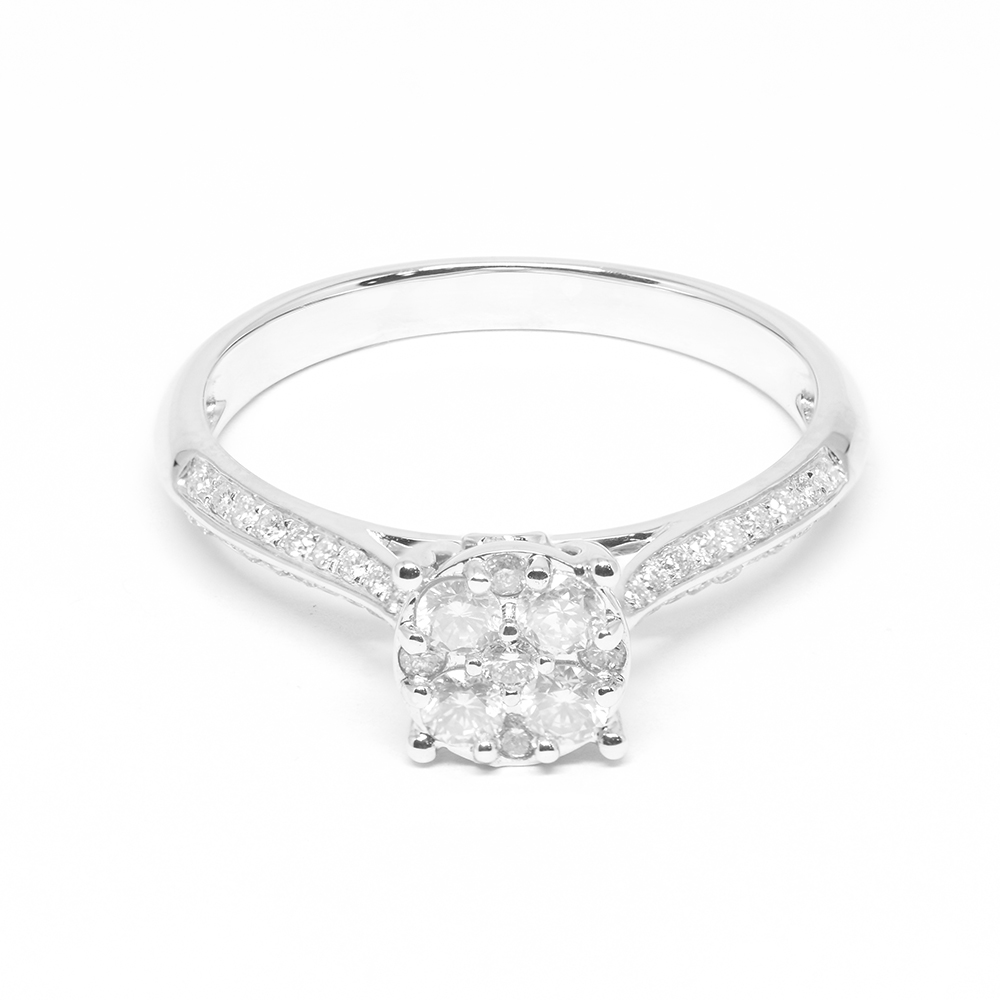 Δαχτυλίδι διαμαντένιο μονόπετρο από λευκόχρυσο 18k με διαμάντια στα πλαινά