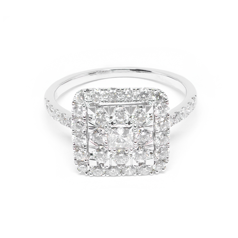 Δαχτυλίδι μονόπετρο διαμαντένιο σε τετράγωνο σχήμα από λευκόχρυσο 18k