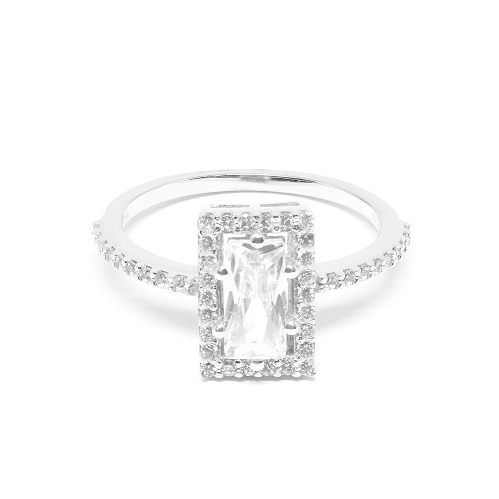 Δαχτυλίδι μονόπετρο εντυπωσιακό από λευκόχρυσο 14k με emerald zirgon