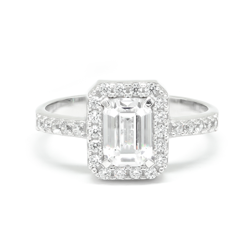 Δαχτυλίδι μονόπετρο εντυπωσιακό από λευκόχρυσο 14k με emerald zirgon