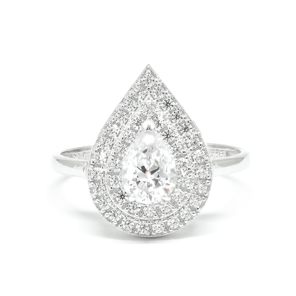 Δαχτυλίδι μονόπετρο αριστοκρατικό από λευκόχρυσο 14k με pear shape zirgon